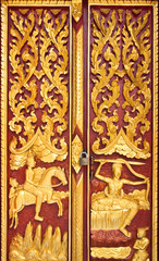Golden Wood Carving,Traditional Thai Style in Thai Temple.