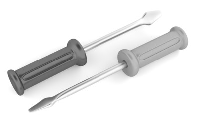 Black and grey screwdrivers isoalted on white background