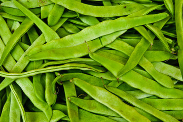 Fresh Green runner beans in a market