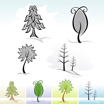 ABSTRACT  TREE ICONs AND SYMBOLS