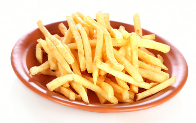 French fries in the pan isolated on white
