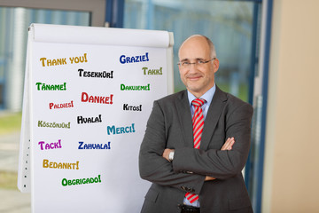 erfolgreicher geschâ€°ftsmann vor dem flipchart
