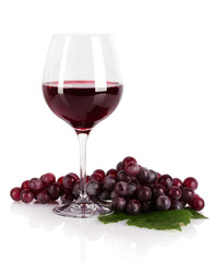 Bottle and glass with wine isolated on white