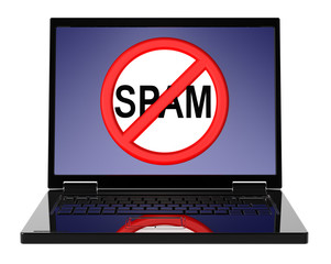 No spam sign on laptop screen.