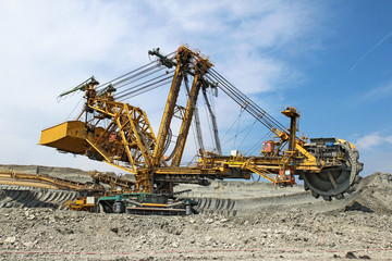 heavy coal excavator in brown coal  mine