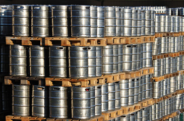 many steel kegs of beer in warehouse © tomas