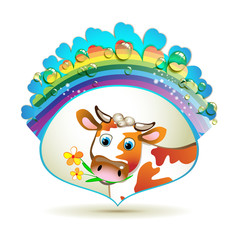 Label with cow isolated on white background