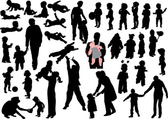large set of children and parents