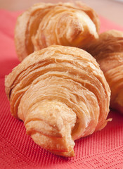 croissants close up on a red napkin