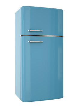 Blue refrigerator. 3D render.