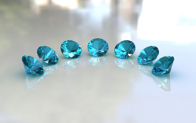 Set of seven round aquamarine stones