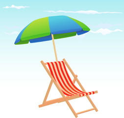 Beach chairs and umbrella