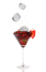 Splashing coctail drink, isolated on white background