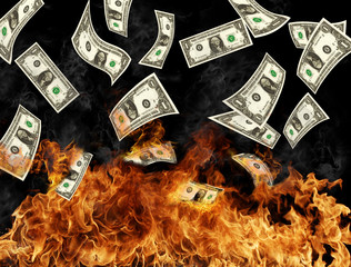 Burning dollars banknotes