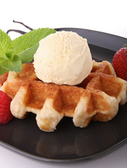 gaufre et boule de glace