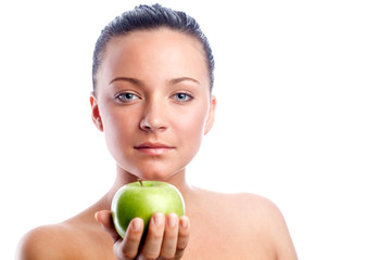 Woman with green apple