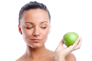 Woman with green apple