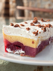 Colorful fruit cake on plate