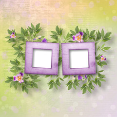 Old newspaper background with frame and bunch of flower