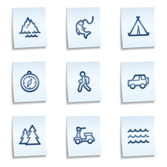 Travel web icons set 3, blue notes