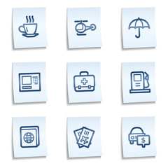 Travel web icons set 4, blue notes