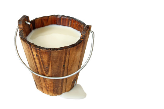 Milk In Wooden Bucket