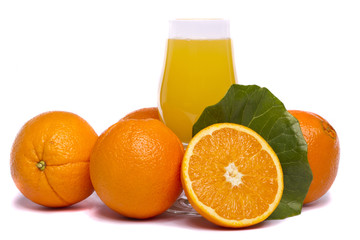 Bunch of oranges with juice