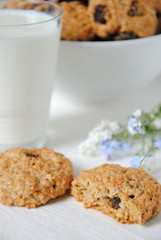 Oatmeal cookies and a glass of milk