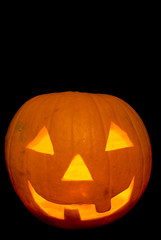 Halloween Pumpkin Head Carved Jack O Lantern, Cut Out on Black