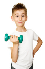 boy with dumbbell