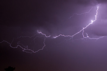 Lightning illumating the sky at evening