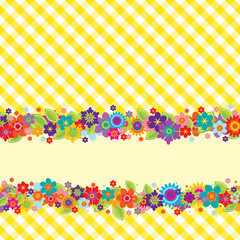 Greeting card with flowers and vichy pattern