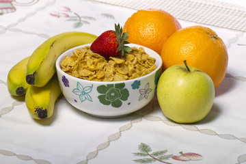 bowl of cereals with fruit