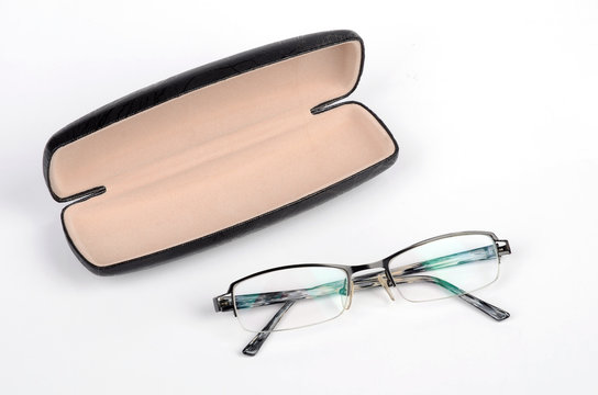 Eye glasses whit box isolated on white background