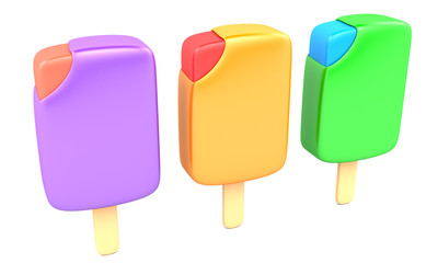 Three ice creams isolated on white background