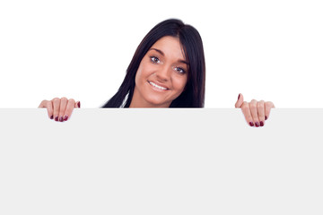 smiling teenager with blank board