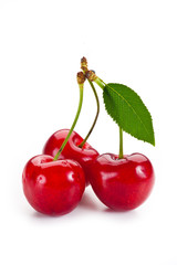 ciliegie con foglia su fondo bianco