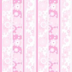 Floral pink striped wallpaper