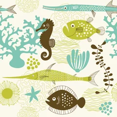Peel and stick wall murals Sea animals seamless sea background