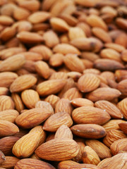 The heap of almonds nuts