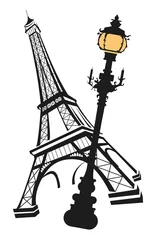 Papier Peint photo Lavable Illustration Paris Tour Eiffel avec éclairage public