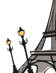 Papier Peint photo Lavable Illustration Paris Tour Eiffel avec lampadaires