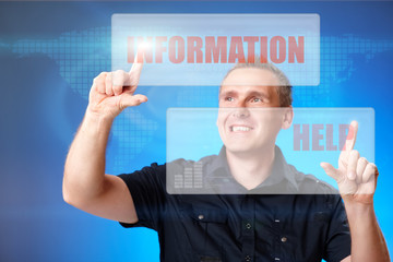 Man pressing information and help buttons