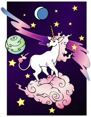 Wall murals Pony Space Unicorn, black background variant