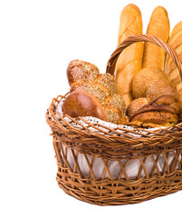 Fresh bread in the basket with copy space