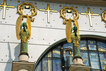 Naklejka premium Art Nouveau Church, Golden Angels, Vienna