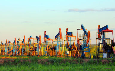 Fototapeta na wymiar working oil pumps in row