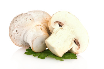 Champignon with parsley isolated on white