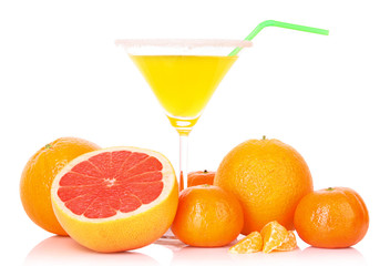 Orange juice and  citrus fruits  isolated on white