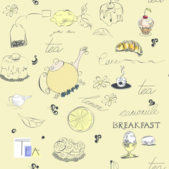 Seamless background with tea set element - 33185733
